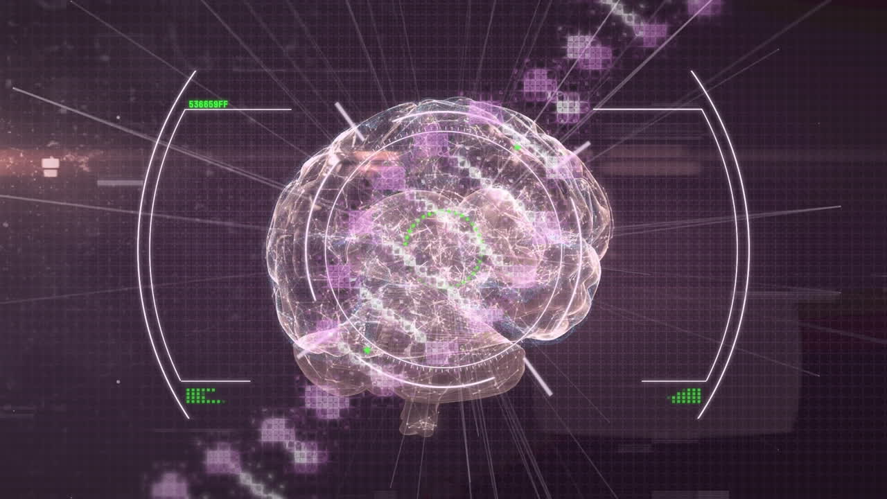 회전하는 인간 뇌 아이콘과 dna 구조에 대한 스 스캔의 애니메이션