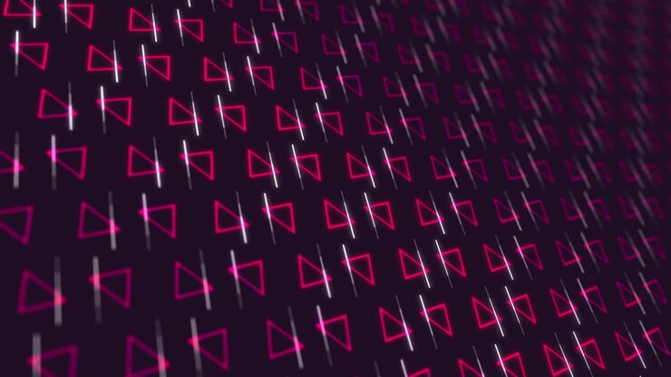 Dynamic Abstract Pattern of Glowing Neon Triangles and Moving Lines