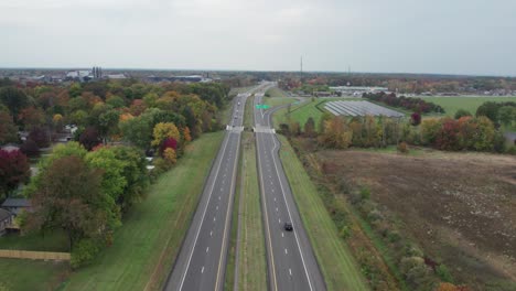 drone view of car movement on large highway