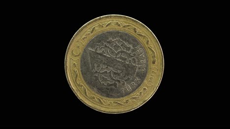 turkey 2012 1 lira coin reverse with denomination and traditional motif rotating on black background