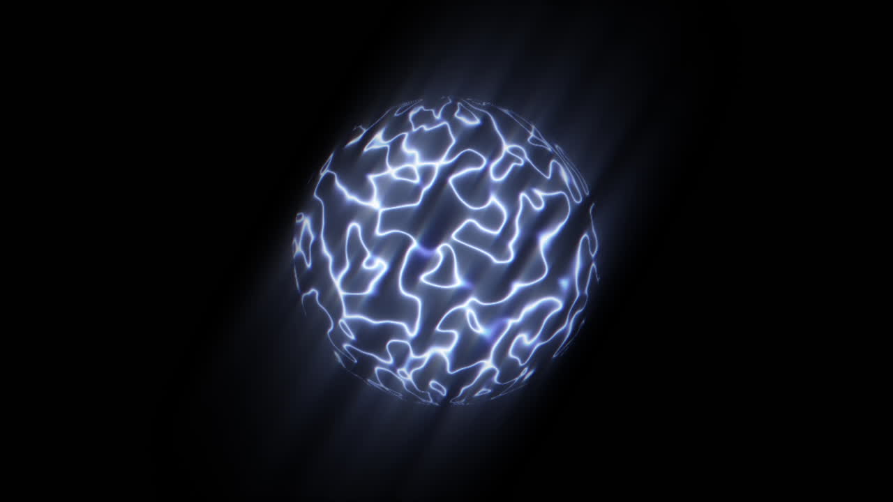 Abstract Blue Glowing Orb with Light Streaks and Fractal Interactions with Black Background