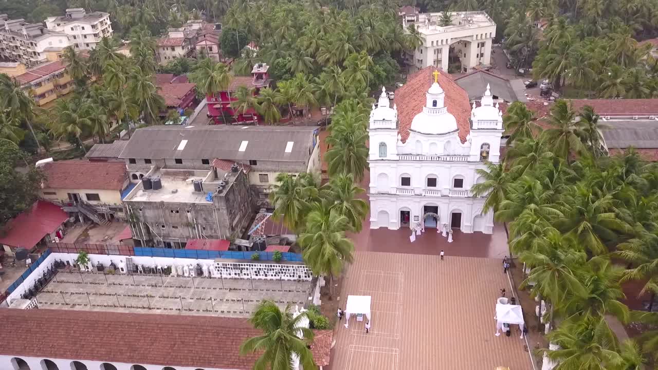 Drone shot over the st. Alex Church, North Goa, India