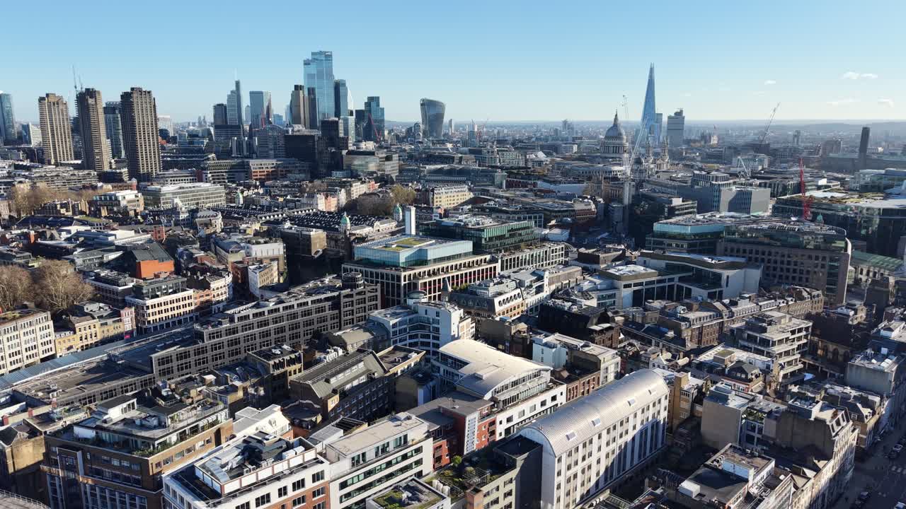 Hatton Garden ,jewelry district Londondrone aerial reverse reveal blue sky