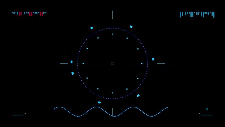 Futuristic Digital HUD Interface with Rotating Circular Radar