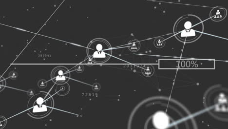 animación de la red de conexiones con iconos sobre fondo negro