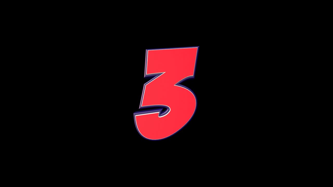 3, Tre, Numero fumetto, con Alpha Matte, Loop