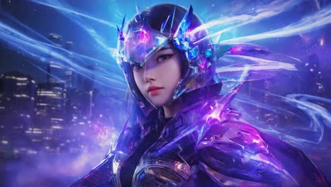 futuristic woman in cyberpunk armor