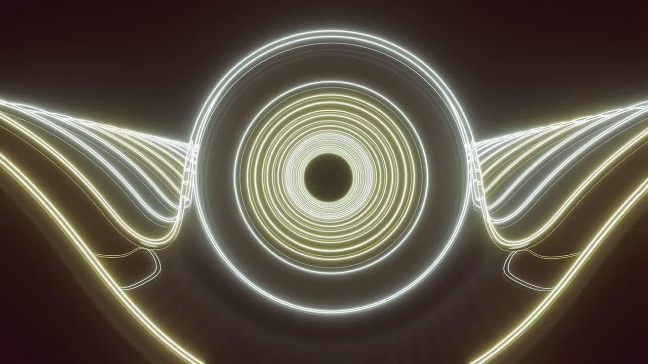 Abstract Glowing Rings and Curved Lines Tunnel