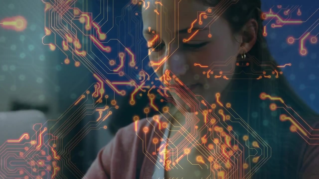 Animation of brain integrated circuit computer processor with computer motherboard