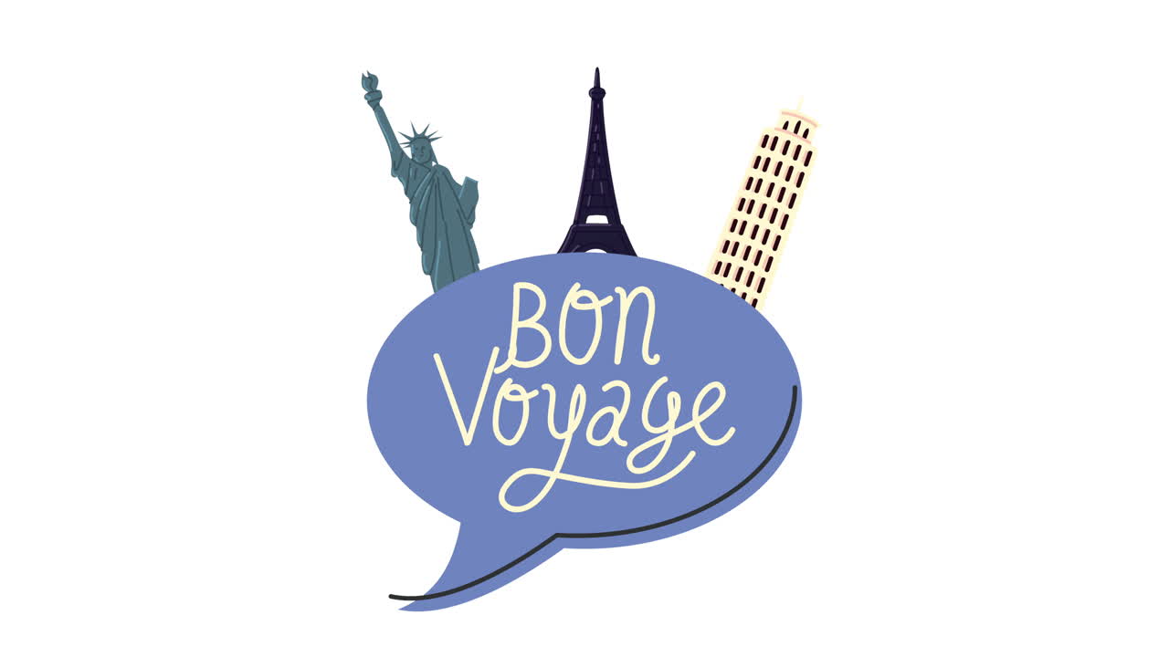 랜드마크와 함께 음성 버블에서 bon voyage 글