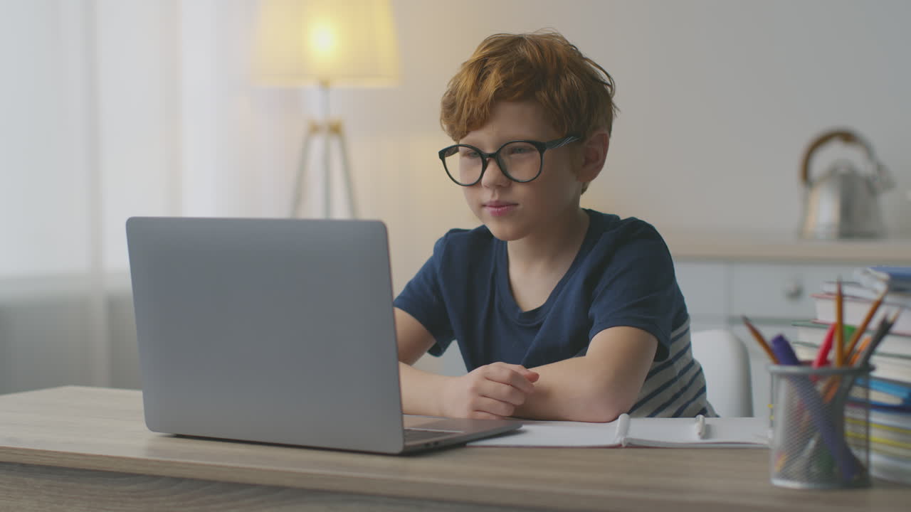 niño aprendiendo en línea en una computadora portátil