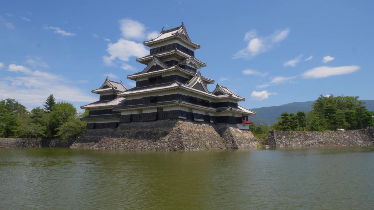 Matsumoto Slot mod den blå himmel i Nagano, Japan. - bredt statisk skud