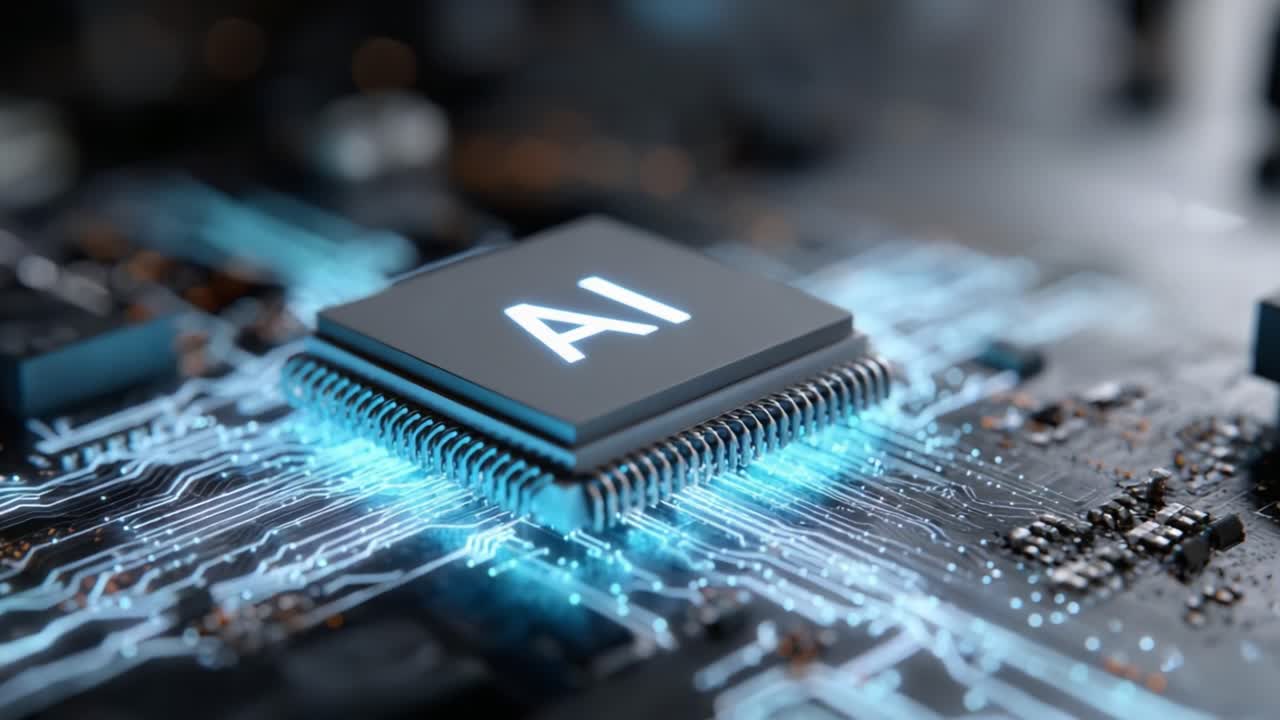 Exploring the Impact of Advanced AI Technology: Close-up on a High-Performance Microchip Embedded with Intelligent Computational Capabilities