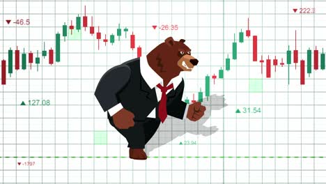 сartoon bear market financial animation. stock market trading background concept