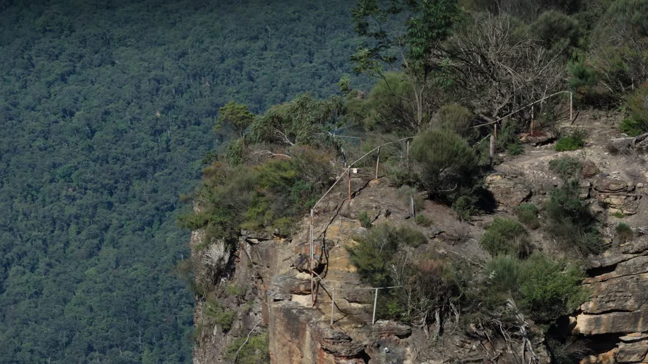 Sheer Rock Cliffs In The Forest Trails Of Blue Mountains National Park In New South Wales, Australia. Aerial Drone Shot