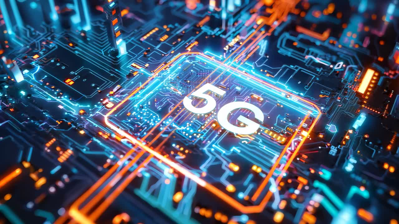 un primer plano de una placa de circuitos con la palabra 5g en ella
