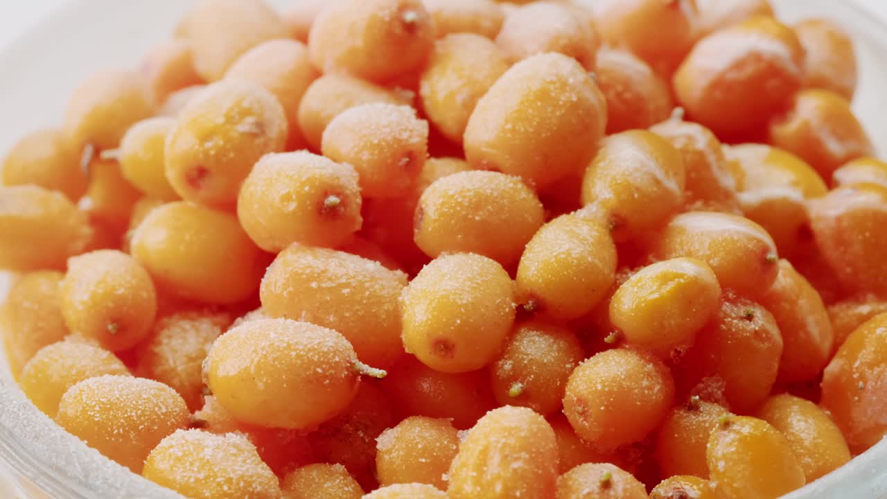 해바라기 건강한 베리 차 음료, 유리 항아리 및 잎을 가진 가지에 얼어붙은 익은 베리 어두운 나무 농촌 배경에  뷰, 피부, 심장, 혈관 및 면역 체계에 훌륭합니다.