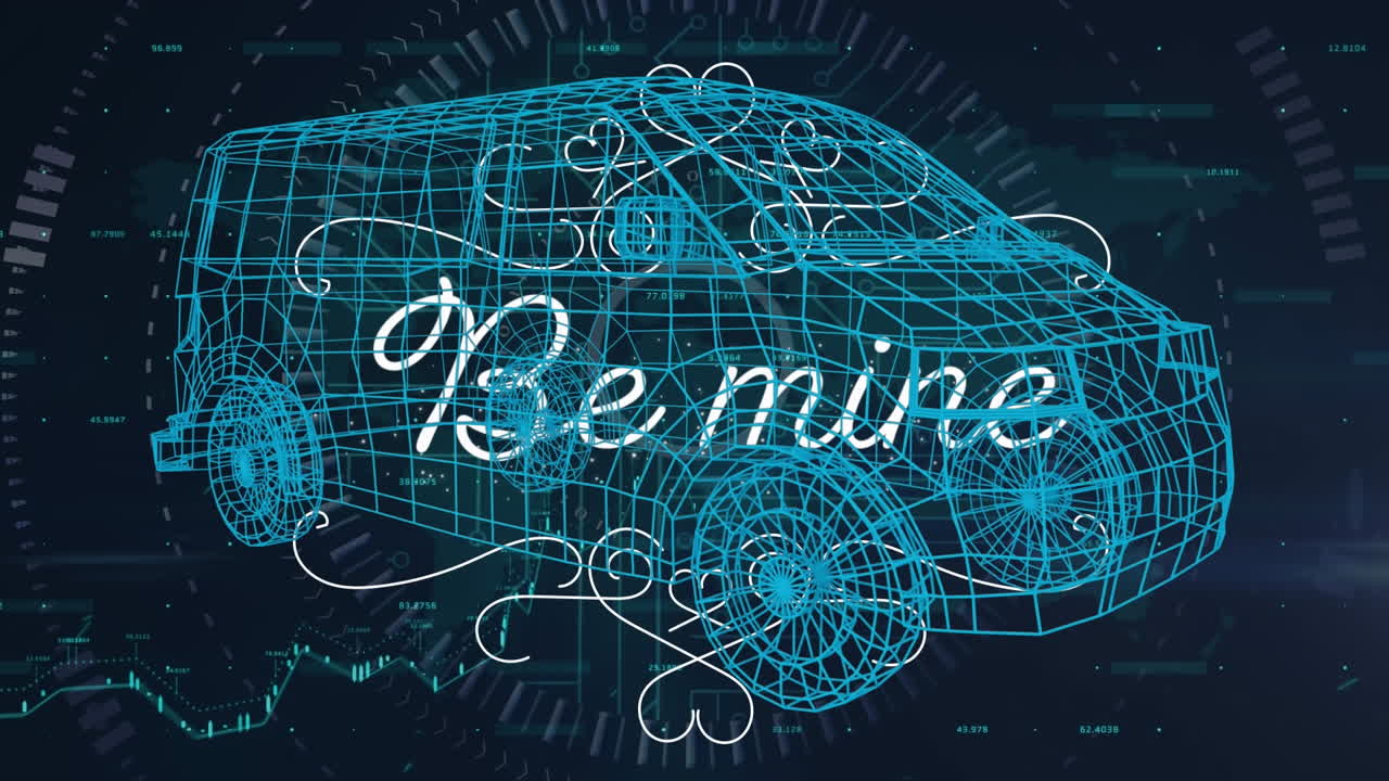 데이터 처리의 애니메이션과 검은 바탕에 자동차와 함께 내 텍스트가 될 것입니다.