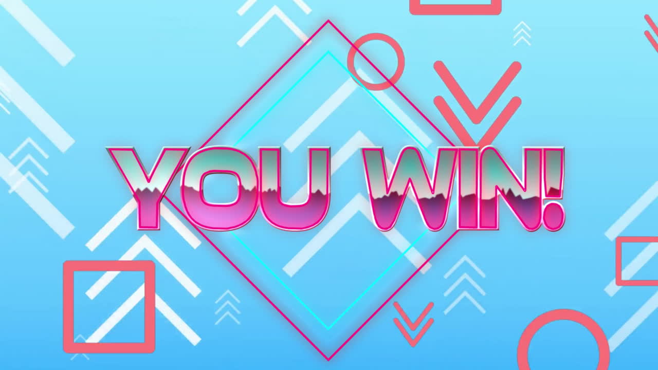 파란색 배경에 텍스트와 모양을 이기는 애니메이션