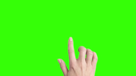 mockup de mano femenina gesto de embalaje, toque, desplazarse, deslizar, zoom, y doble toque en el fondo de la pantalla verde