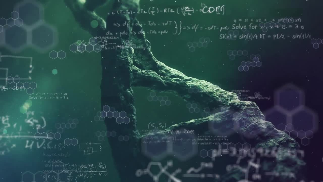 Animation of a macro DNA strain with mathematics equations, data processing