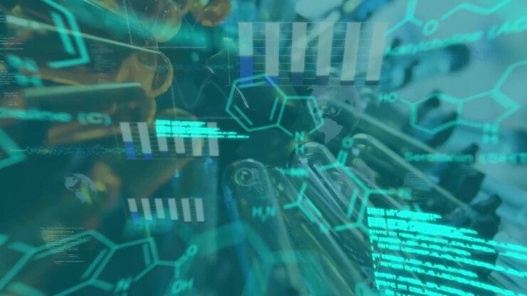Laboratory Test Tubes with Digital Scientific Data Overlay