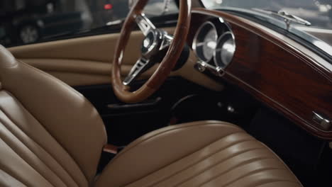 detailed view of a classic car's luxurious interior