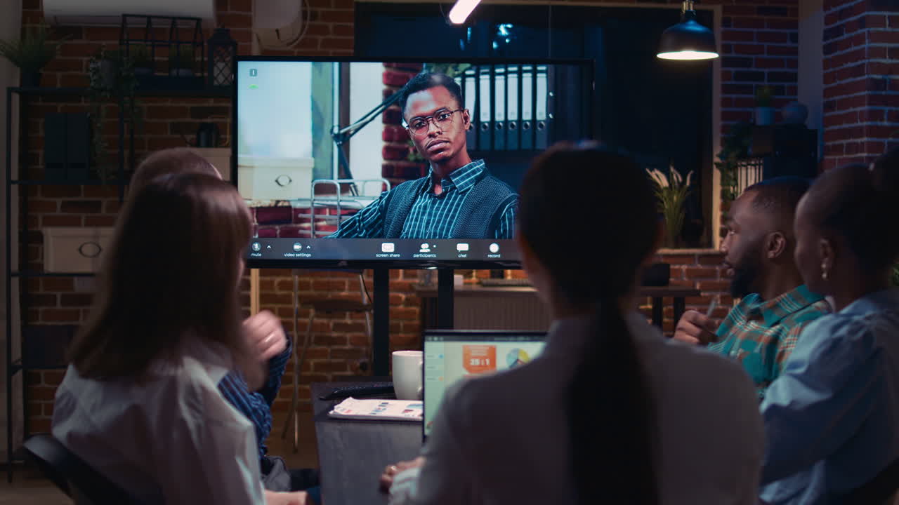 Company revenue presentation discussion in videocall with project manager