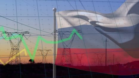 Animation-of-flag-of-russia-over-pylons-and-data-processing