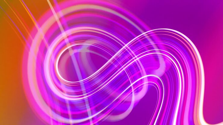 Motion graphics, sfondo di fantascienza. Flusso di linee neon multicolori forma una spirale, riccioli e motivi. Sfondo astratto con scie luminose, sfondo moderno e di tendenza per motion design. Sfondo con flusso di luce in 4k