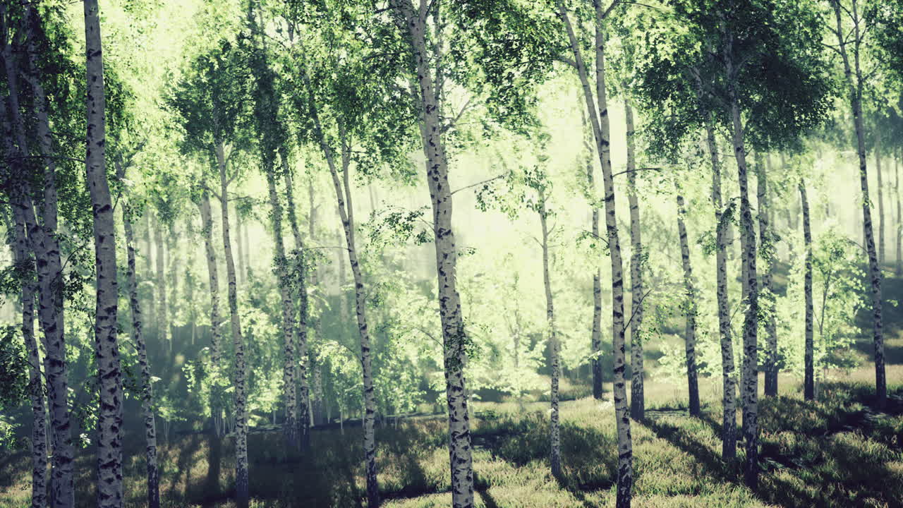 봄의 버크 숲에서 해가 뜨거나 해가 지는 모습