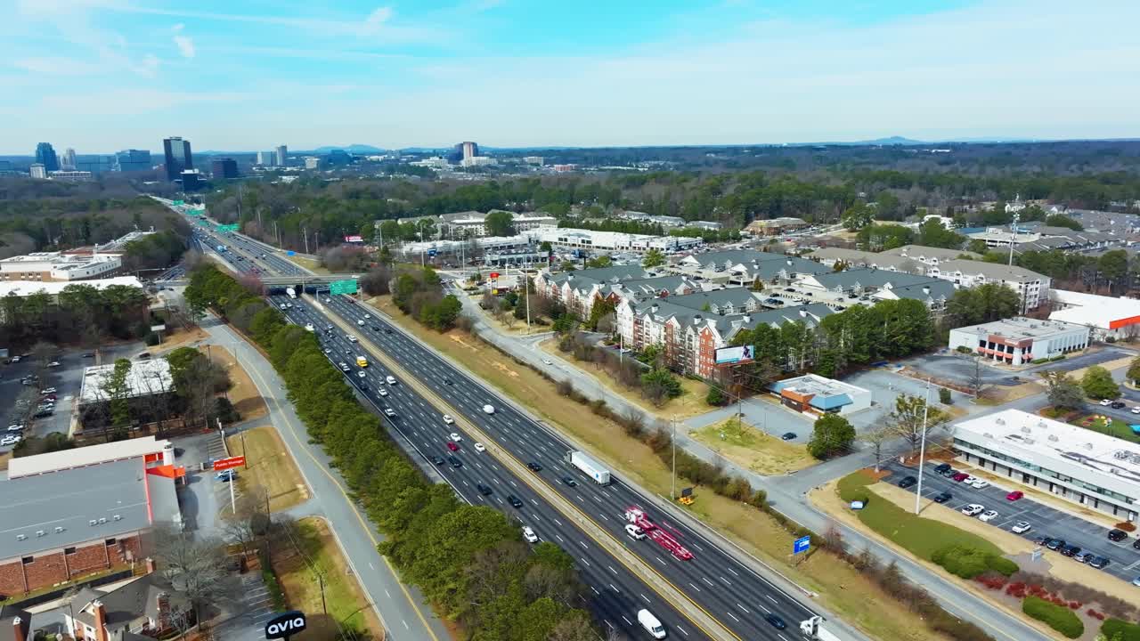 Multi-Lane Roads Of Dunwoody In DeKalb County, Georgia, United States. Aerial Drone Shot