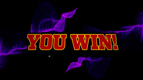 animation of you win text and lightning over purple abstract pattern on black background