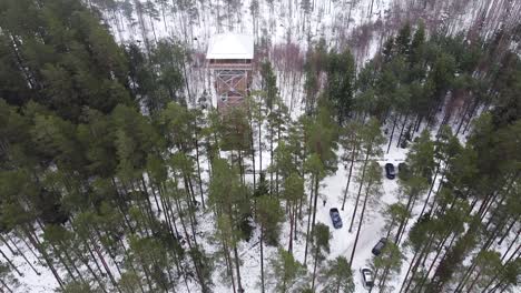 Luftdrohnenansicht-Des-Aussichtsturms-Valgesoo-In-Südestland-Im-Winter