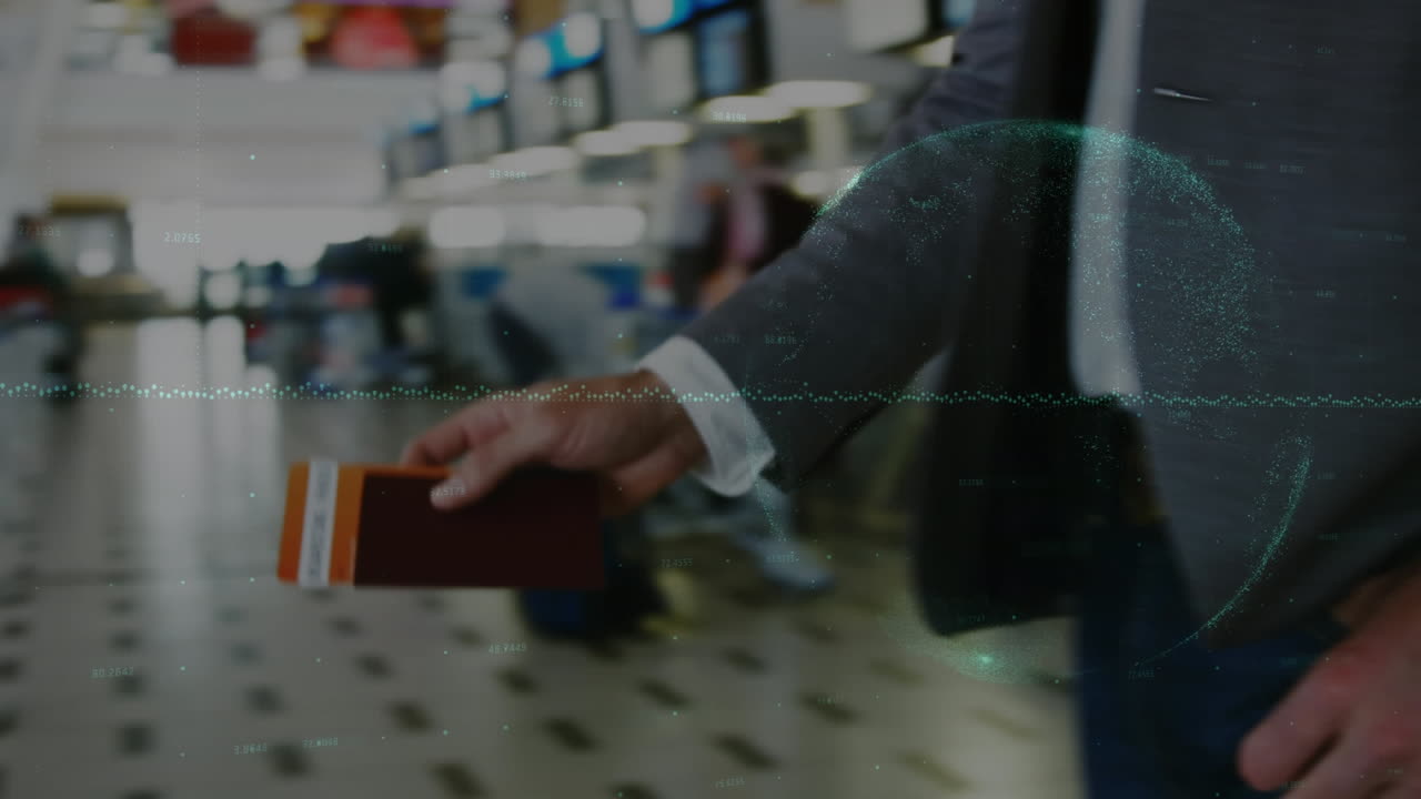 공항에서 사업가에 대한 통계 및 데이터 처리의 애니메이션