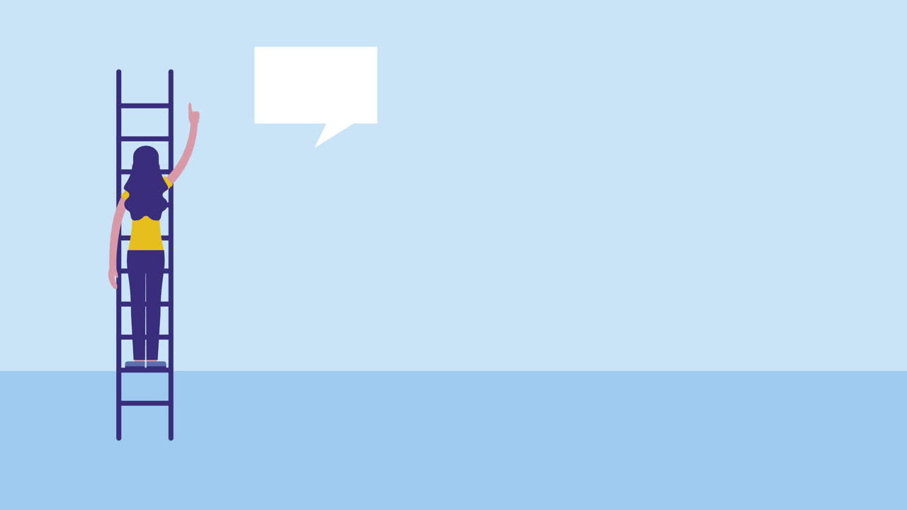 계단 애니메이션을 가진 젊은 사업가