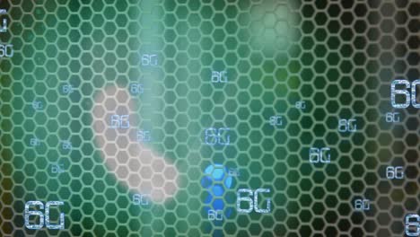 Animación-De-Texto-6g-Sobre-Hexágonos-Y-Puntos-De-Luz