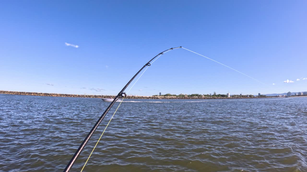 Canna da pesca in azione nelle acque della Gold Coast