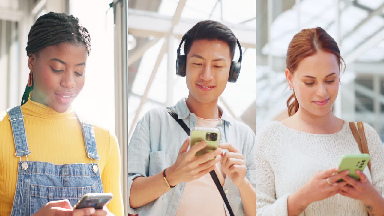 행복, 콜라지 및 사회를 위해 전화를 가진 사람들