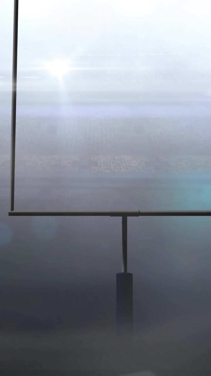 Animation of american football goalposts and cloudy sky at floodlit stadium