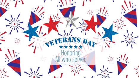animation of veterans day honoring all who served text over celebration digital icons