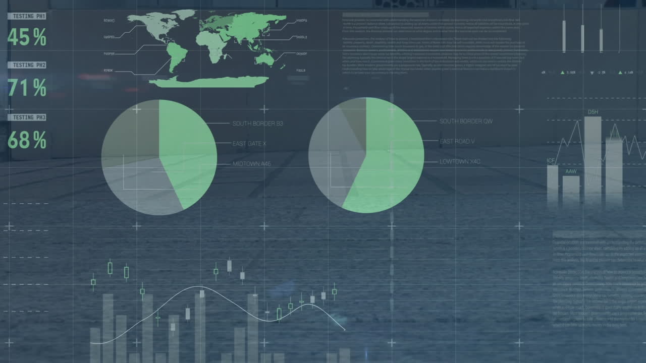 animación del procesamiento de datos y estadísticas sobre la calle de la ciudad