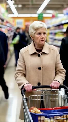 elderly woman shopping in supermarket