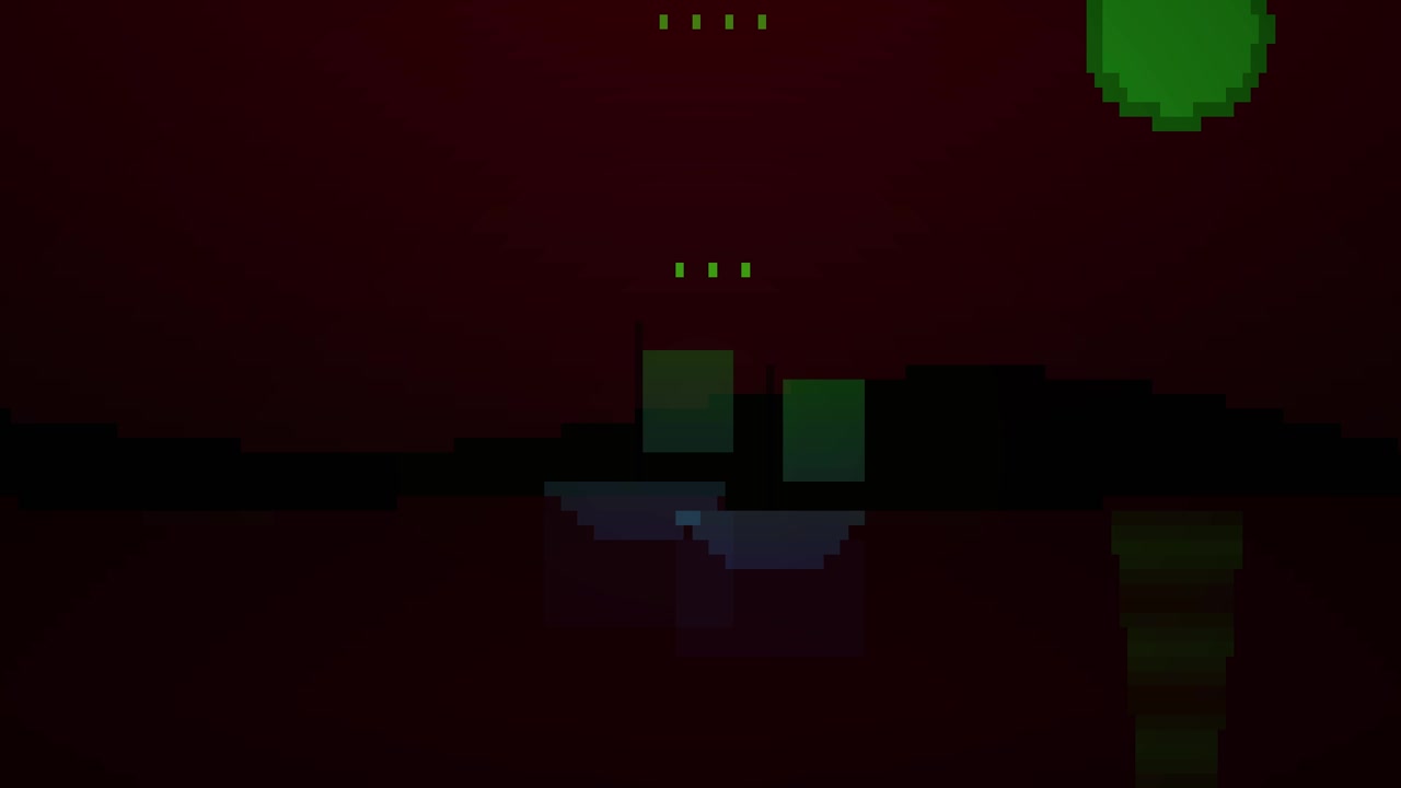 Animazione astratta in pixel art con forme verdi fluttuanti