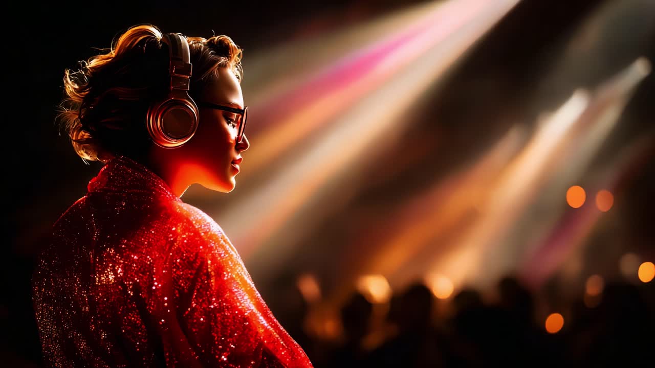 Captivating Scene of a DJ in the Spotlight: A Glimpse of the Energy and Passion Behind the Turntables During a Vibrant Nightlife Experience with Colorful Lights