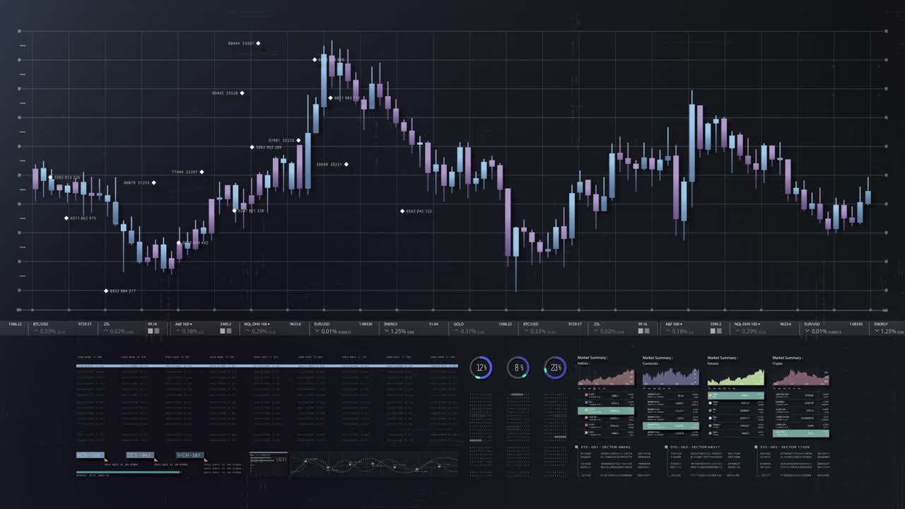 비즈니스 인포 그래픽, 애니메이션 차트 및 비즈니스 미팅 모을위한 데이터 기반 통찰력을위한 동적 데이터 비주얼: 거래, 증권 거래소 및 암호화폐의 세계를 탐색하십시오.