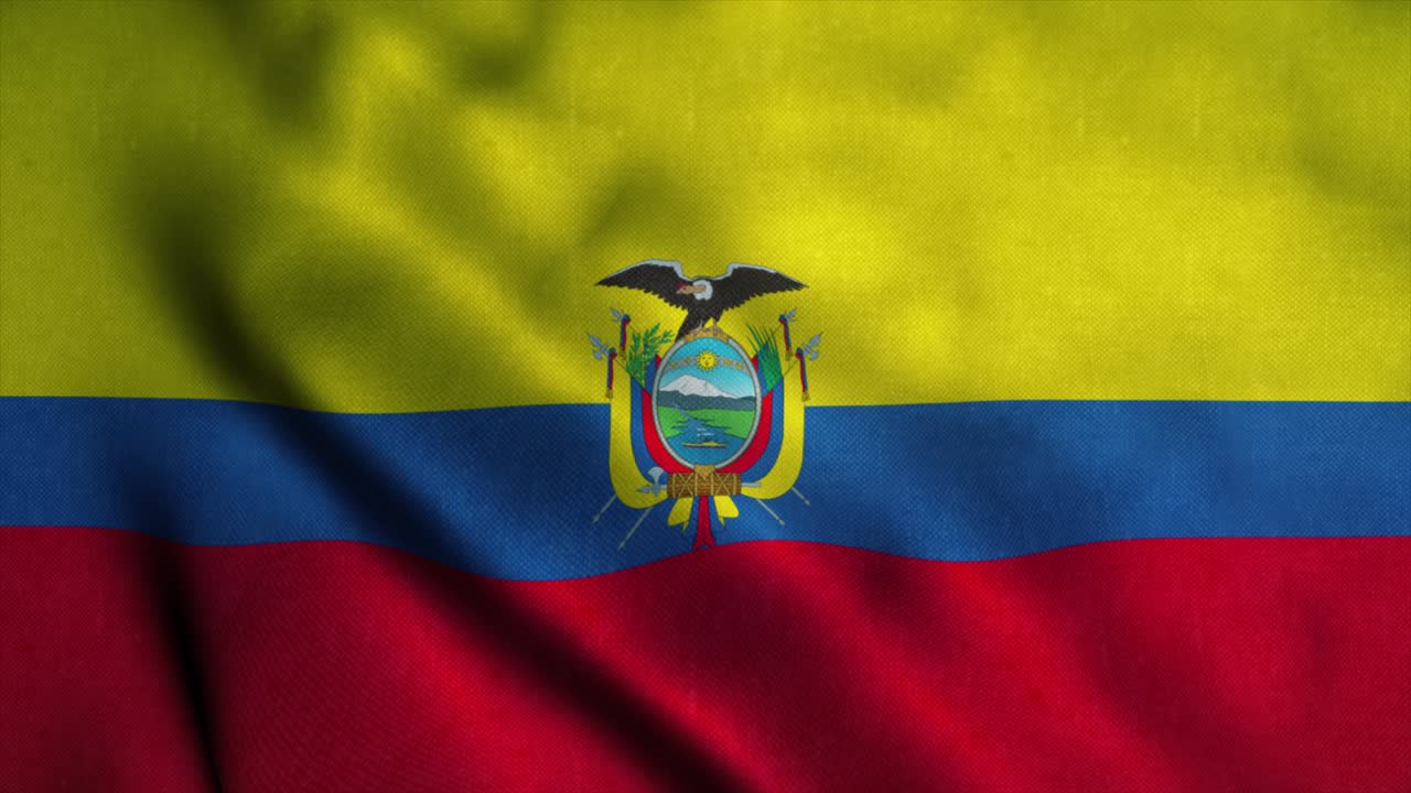 Bandiera dell'Ecuador che sventola al vento. Bandiera nazionale dell'Ecuador. Animazione in loop continuo del simbolo dell'Ecuador. 4K