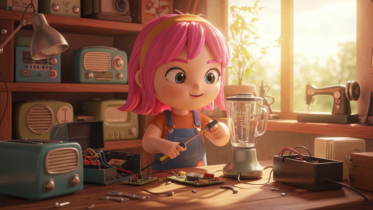 A Creative Young Inventor Engaged in DIY Electronics and Robotics in a Cozy Workshop, Surrounded by Vintage Gadgets and Tools, Bringing Ideas to Life with Enthusiasm