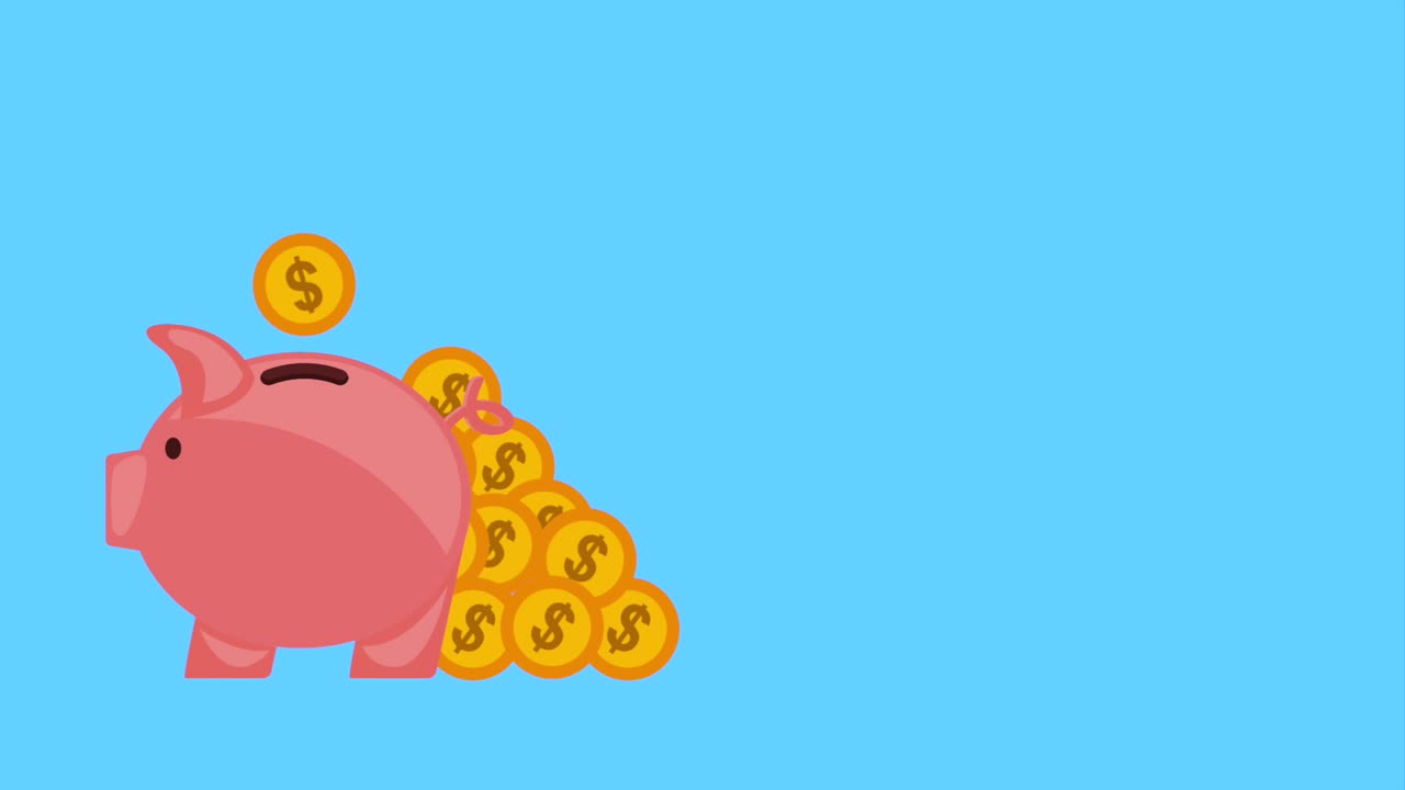 piggy bank and coins falling icons