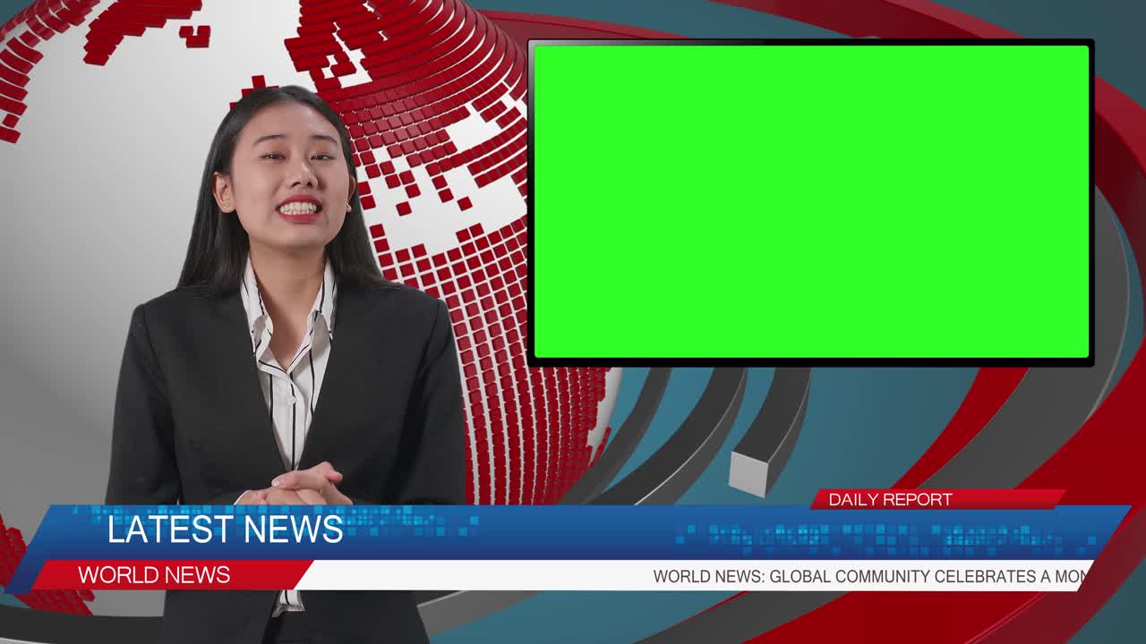 Asian Woman Of Organization Representative Speaking At A Press Conference In Government With Green Screen